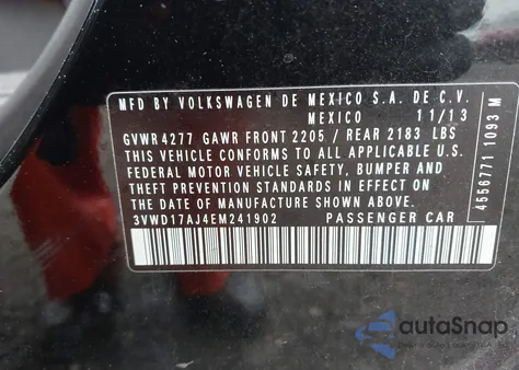 2014 Volkswagen Jetta 1.8T Se из США, поврежденный, VIN 3VWD17AJ4EM241902